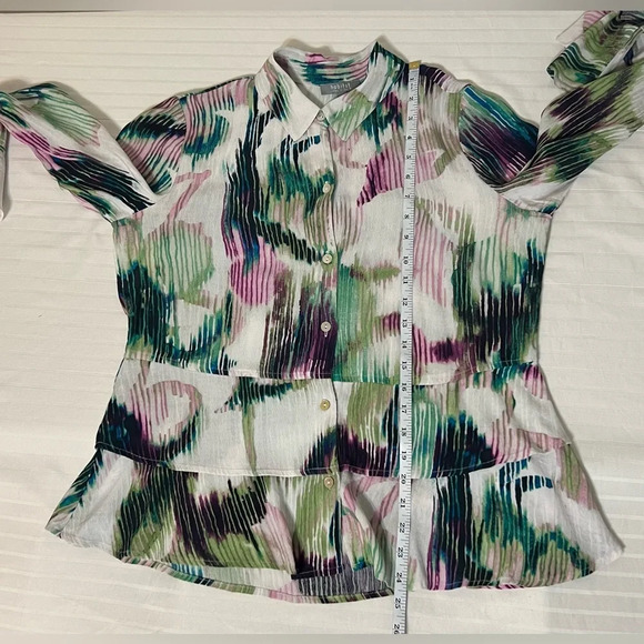 Habitat Clothes to Live In Watercolor Tiered Ruffled Bell Sleeve Blouse XS - Picture 9 of 11